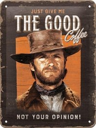 The Good Coffee. Metalen wandbord in reliƫf 15 x 20 cm. The Good Coffee. Metalen wandbord in reliƫf 15 x 20 cm.